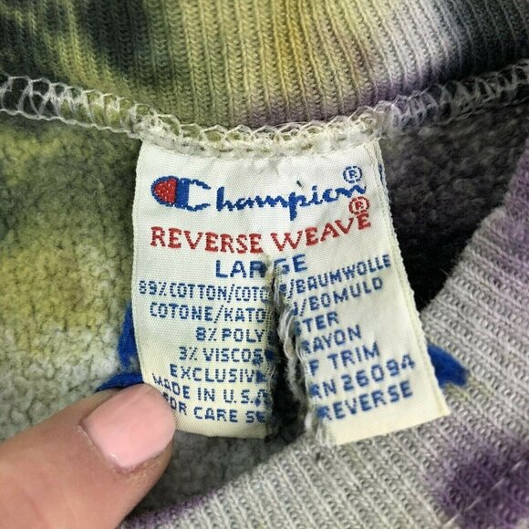 Vintage Champion Michigan Sweatshirt Large Reverse Weave Tie Dye V Neck Purple - Picture 5 of 6